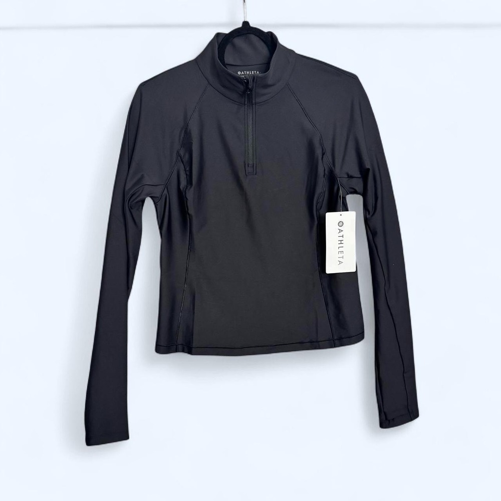 Athleta Interval Half Zip Top M Black PowerMove Run Pullover Fitted NWT Active